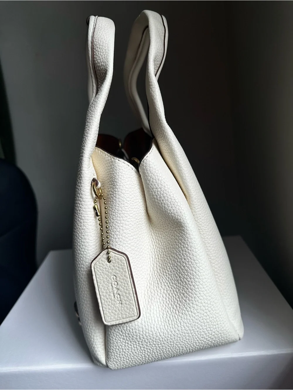 Coach White Pebbled Leather Shoulder Bag with Gold 'C' Accent